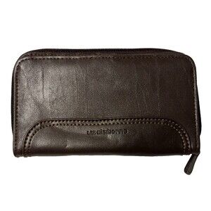 Vintage Liz Claiborne Brown Wallet Zip Around Card Coin Slot Check Book Clutch